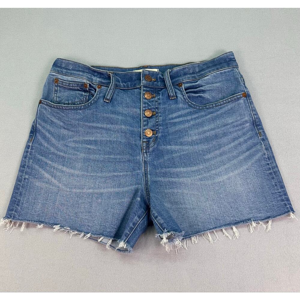 Madewell High Rise Denim Cut Off Shorts Fly Frayed Hem Medium Wash Size 30 - Picture 2 of 10